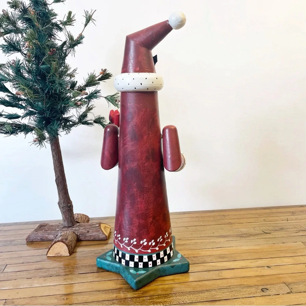 Vintage Elaine Thompson Folk Art Santa with Cardinal Wood Figurine Hand Painted